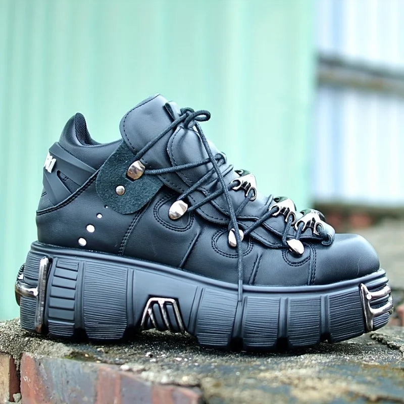 Platform Womens Sneakers With Metal Decoration Thick Sole Punk Gothic