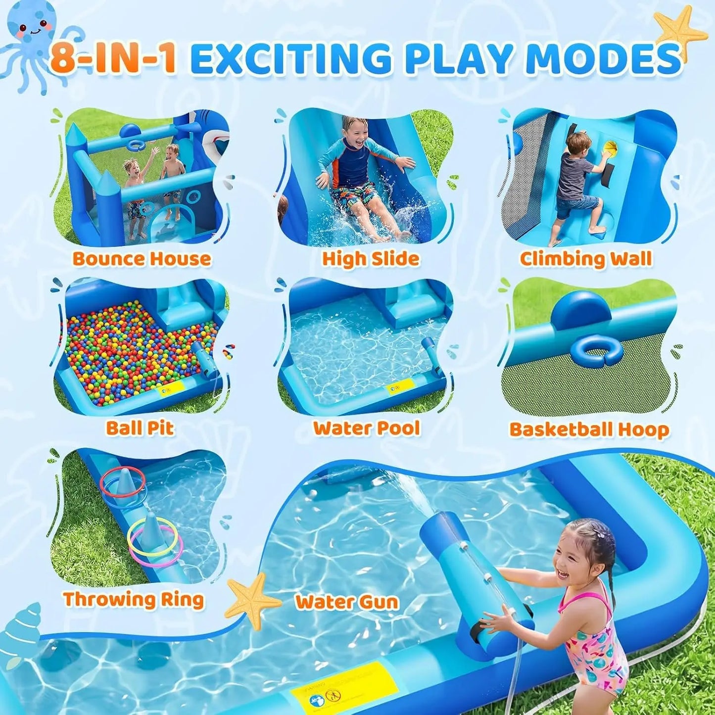 Inflatable Water Slide 7 in 1 Backyard Bounce House
