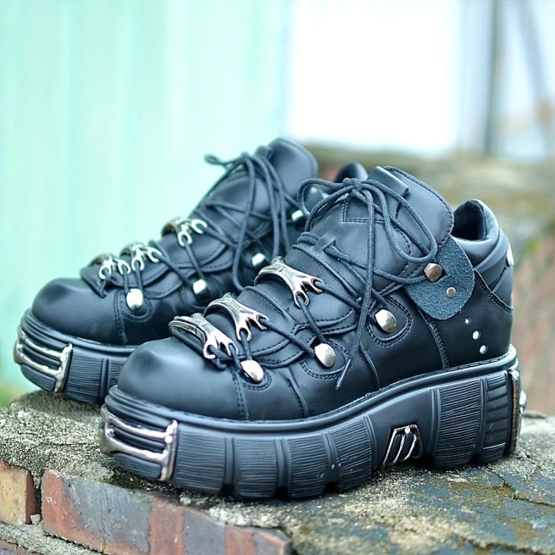 Platform Womens Sneakers With Metal Decoration Thick Sole Punk Gothic